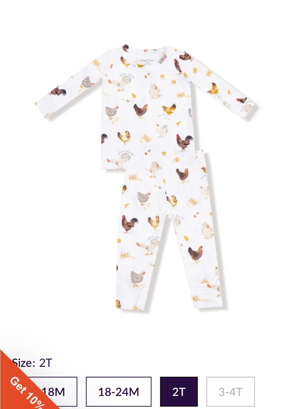 Angel Dear Collector Chickens - Unisex - Long Sleeve Loungewear size 2t
